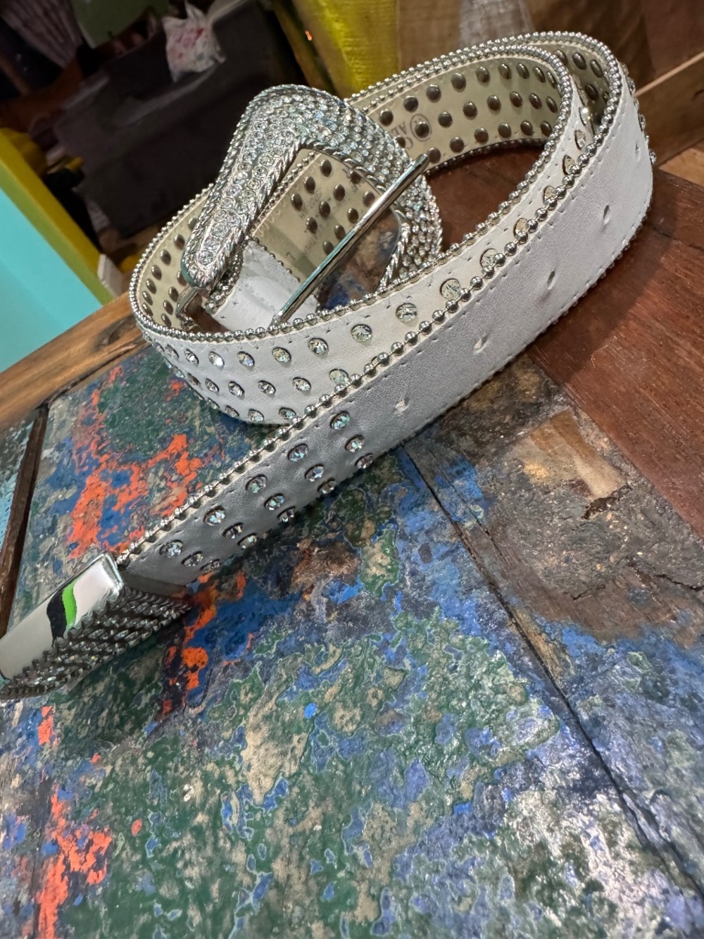 Christine Alexander Western rhinestone belt with crystals/metallic studs L